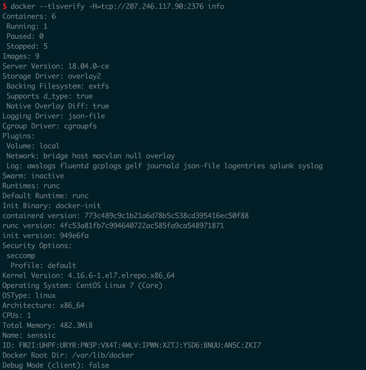 成功返回docker信息